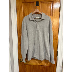 Billy Reid Gray Long Sleeve Polo Shirt Cotton Blend Casual Men’s Size L